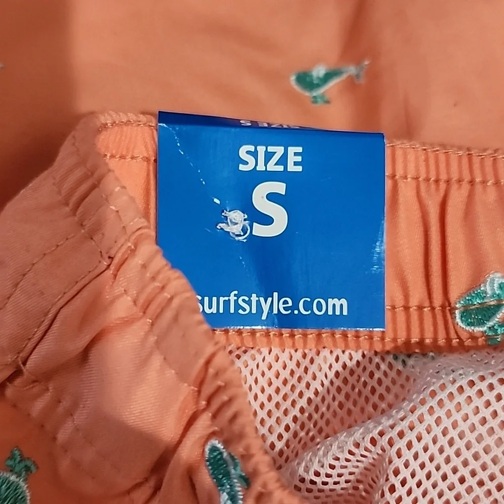 Surf Style‎ Men Swim Shorts Trunks Orange Color Embroidered Size S  NWT